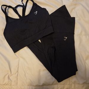 Gymshark Black Seamless Strappy Sports Bra & Leggings Set